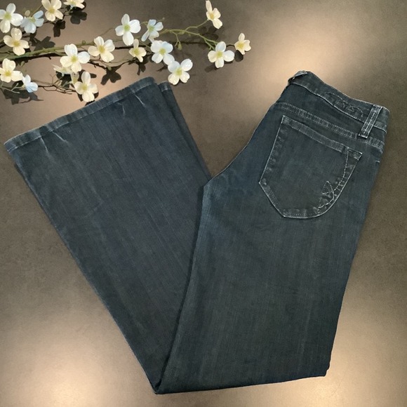 Miss Me Wide Leg Flare Jeans Lawrence Dark Wash Crackle Fade JP4531 Low Rise - Picture 1 of 16